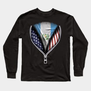 Guatemalan Flag  Guatemala Flag American Flag Zip Down - Gift for Guatemalan From Guatemala Long Sleeve T-Shirt